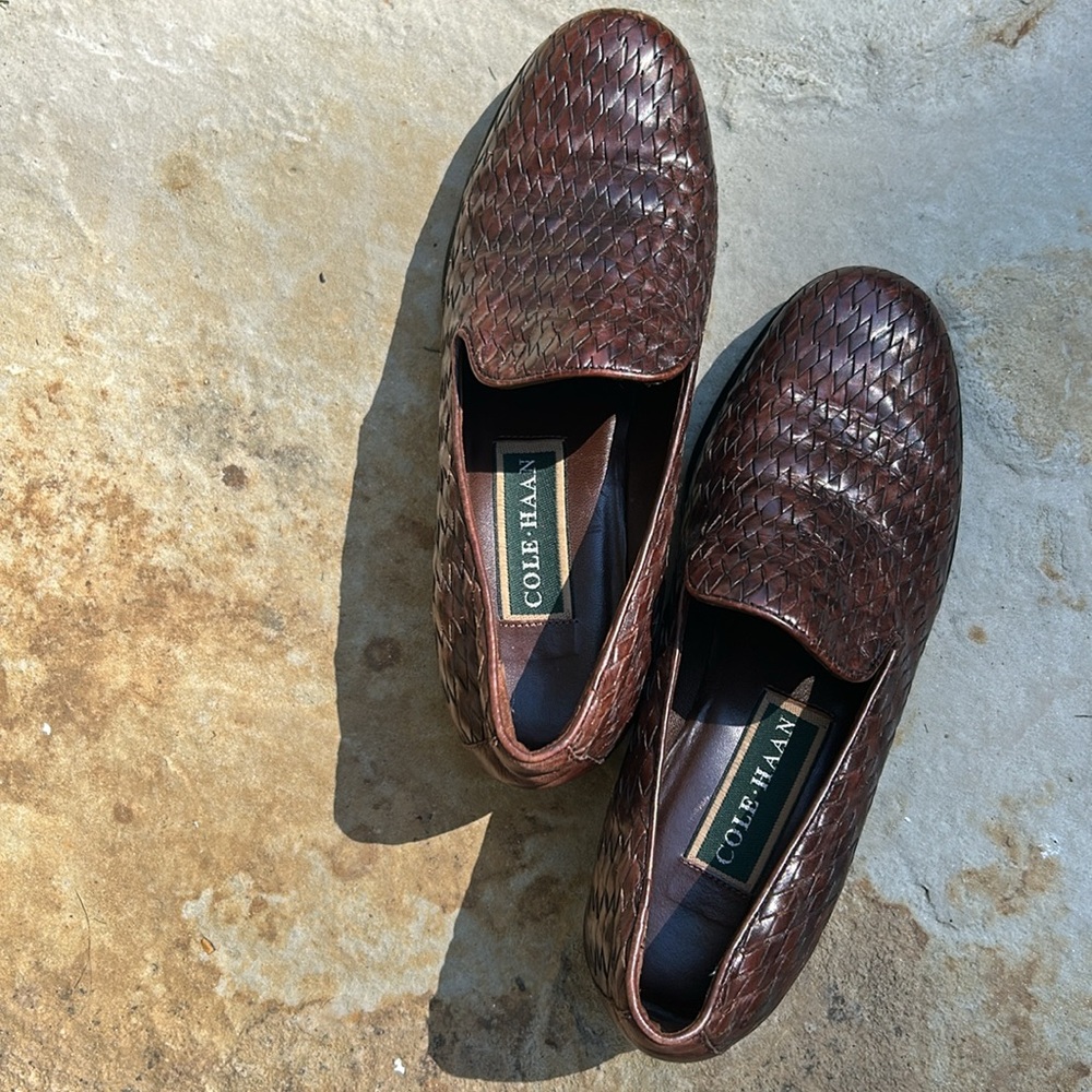 Cole Haan weave slip on brown size 7B made in Brazil minimal wear soft leather